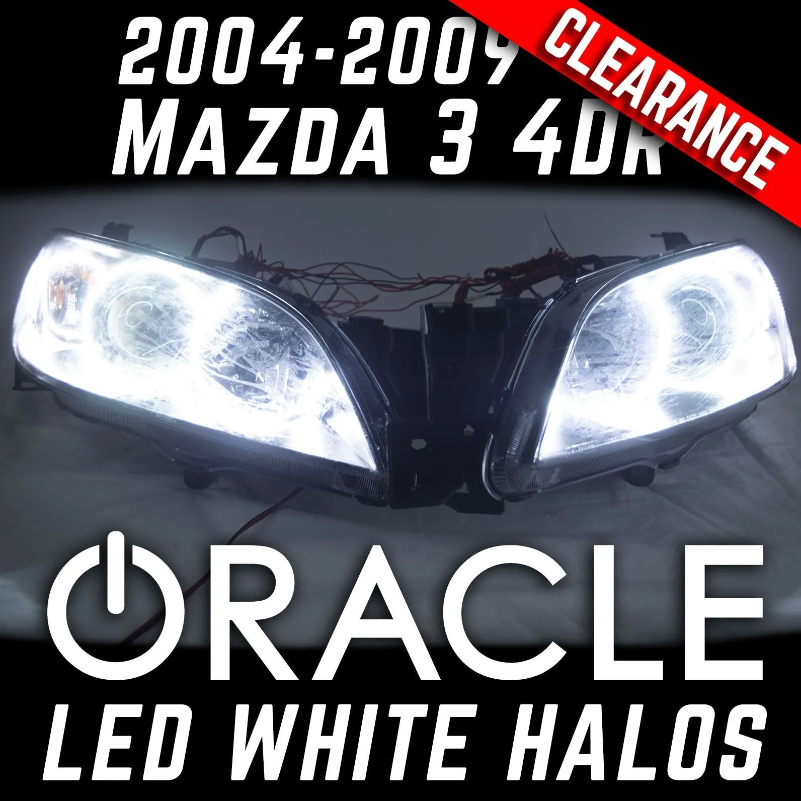 2004-2009 Mazda 3 4 Door Projector Headlights - ORACLE WHITE LED Halos